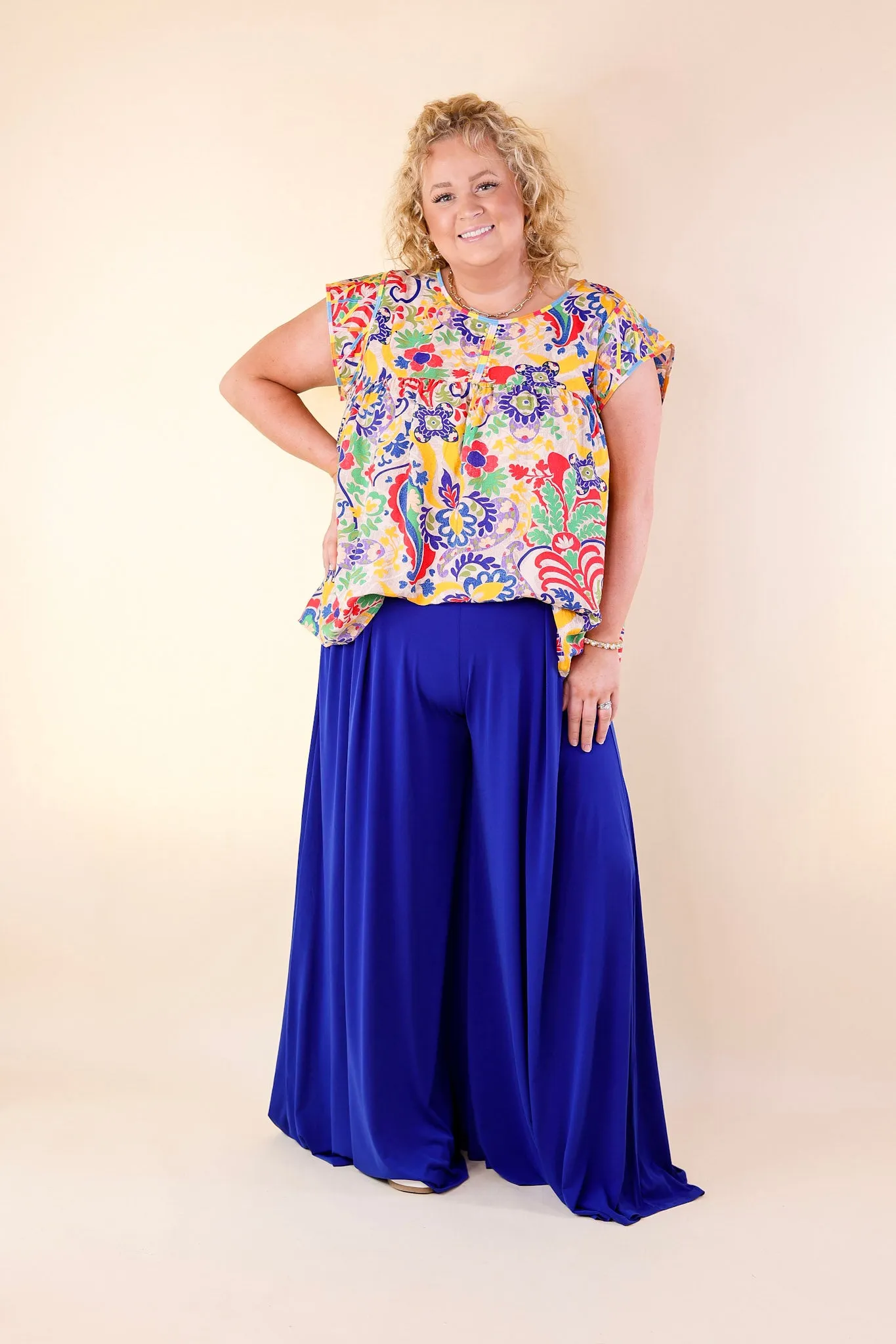 Plus Size | Urban Wonders Wide Leg Pants in Royal Blue