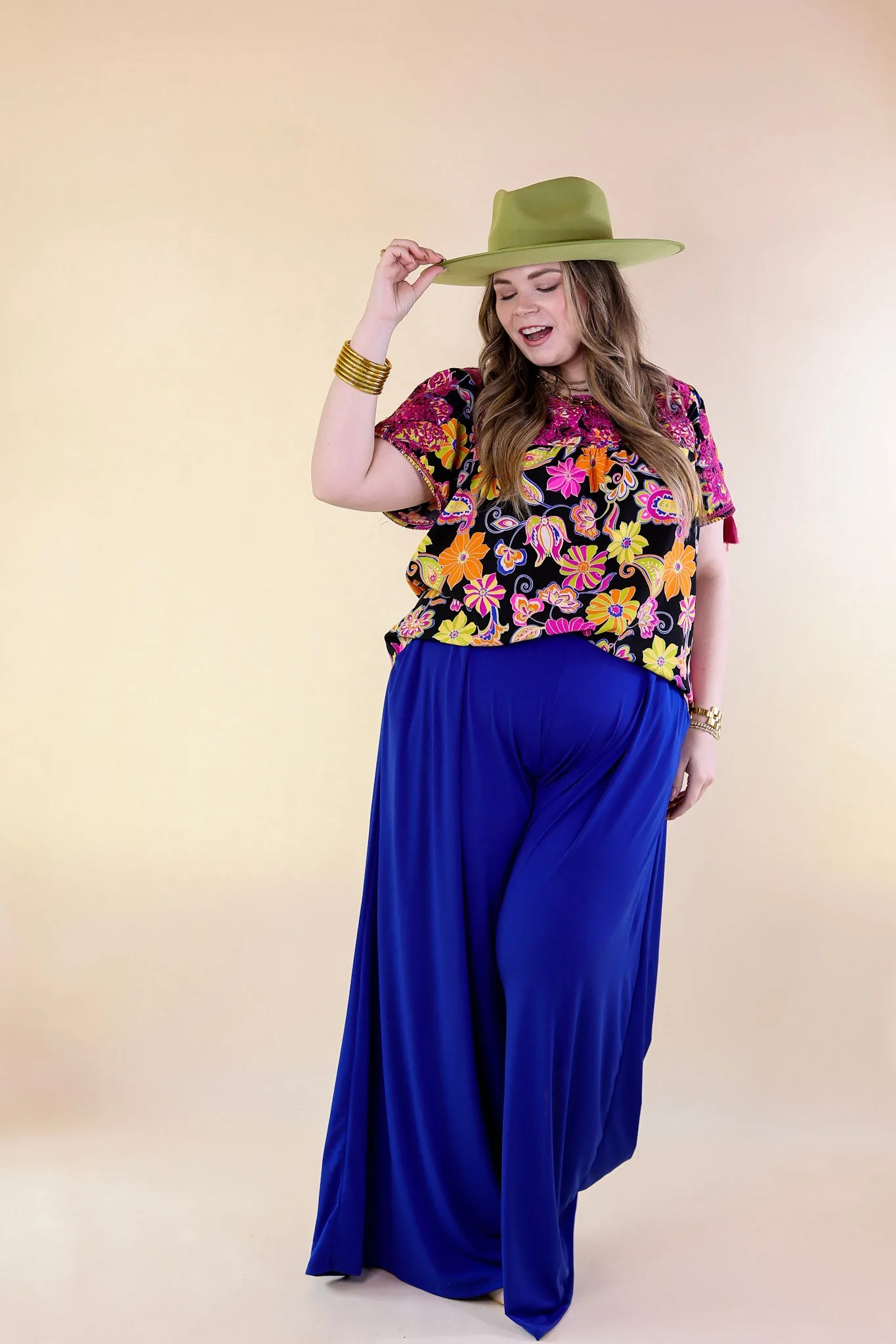 Plus Size | Urban Wonders Wide Leg Pants in Royal Blue