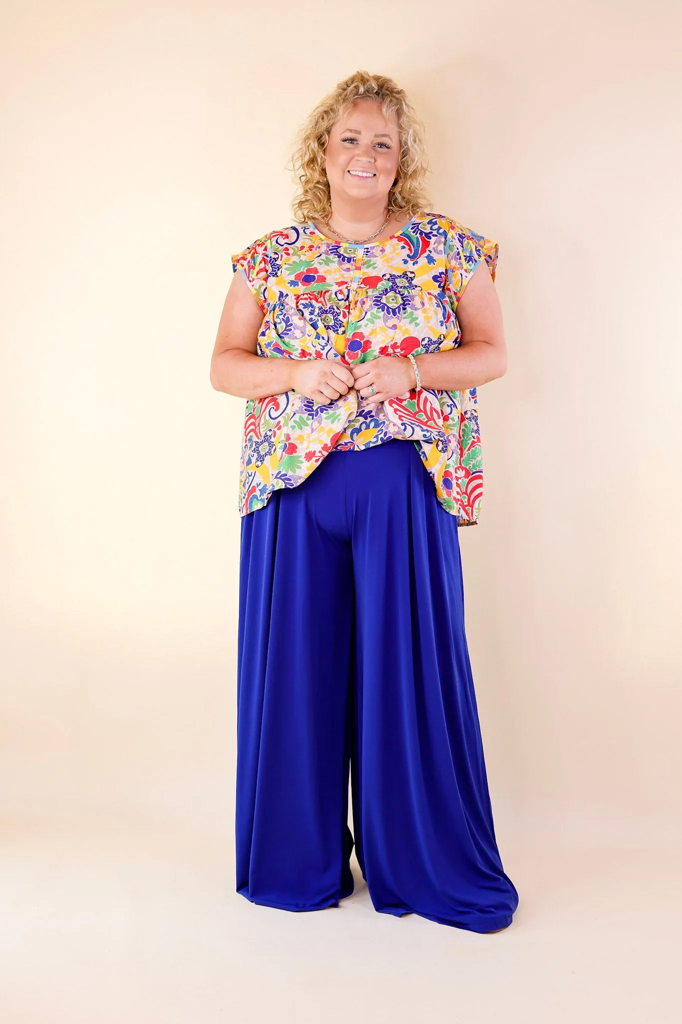 Plus Size | Urban Wonders Wide Leg Pants in Royal Blue