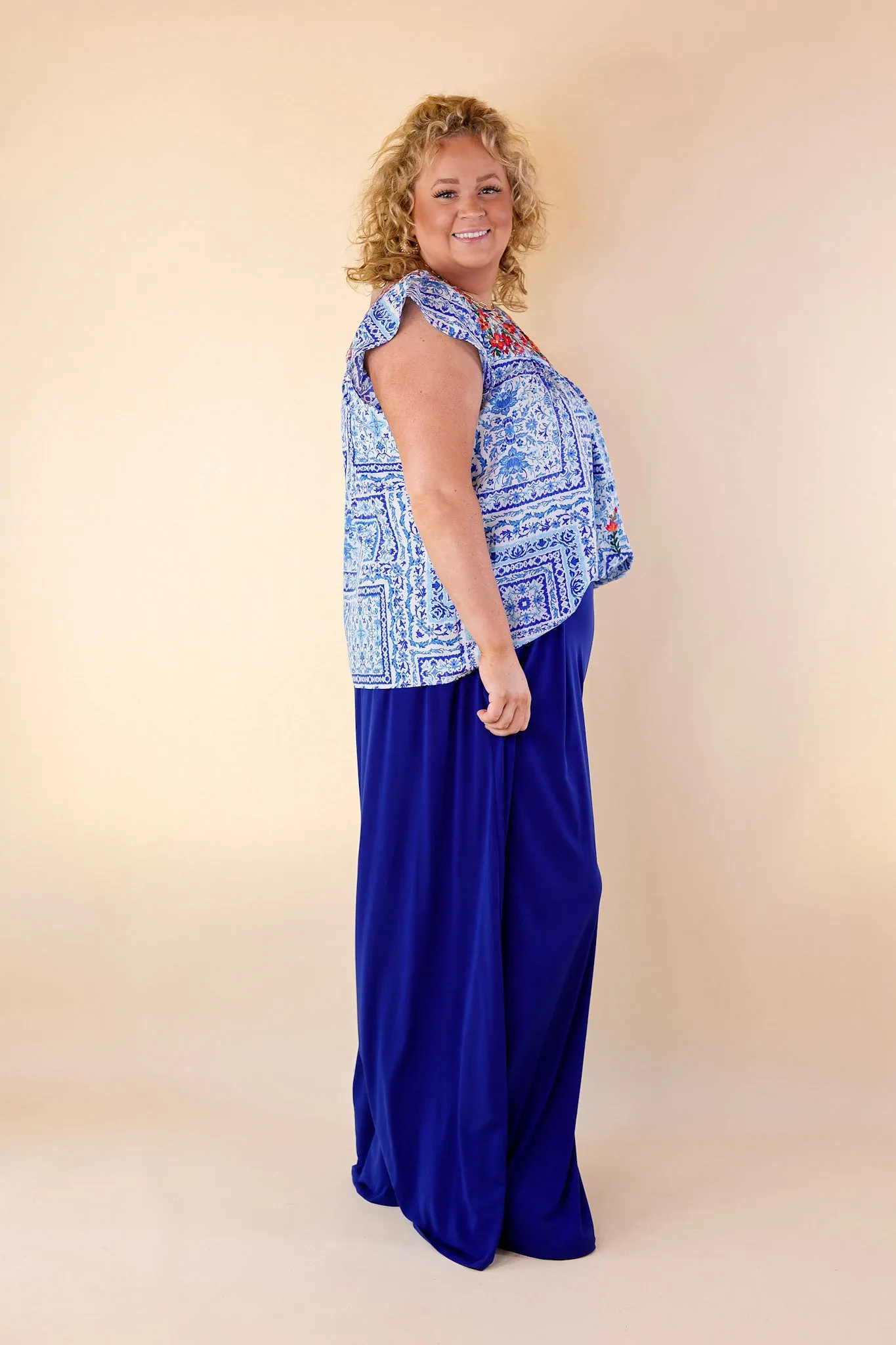 Plus Size | Urban Wonders Wide Leg Pants in Royal Blue