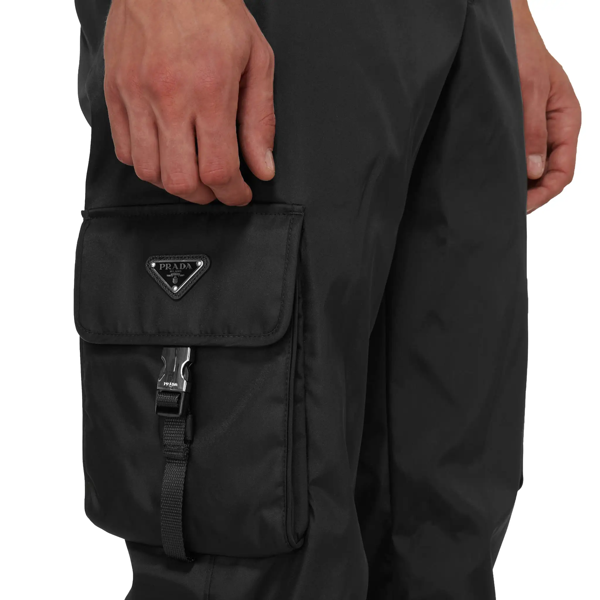 Prada Re Nylon Cuffed Black Cargo Pants