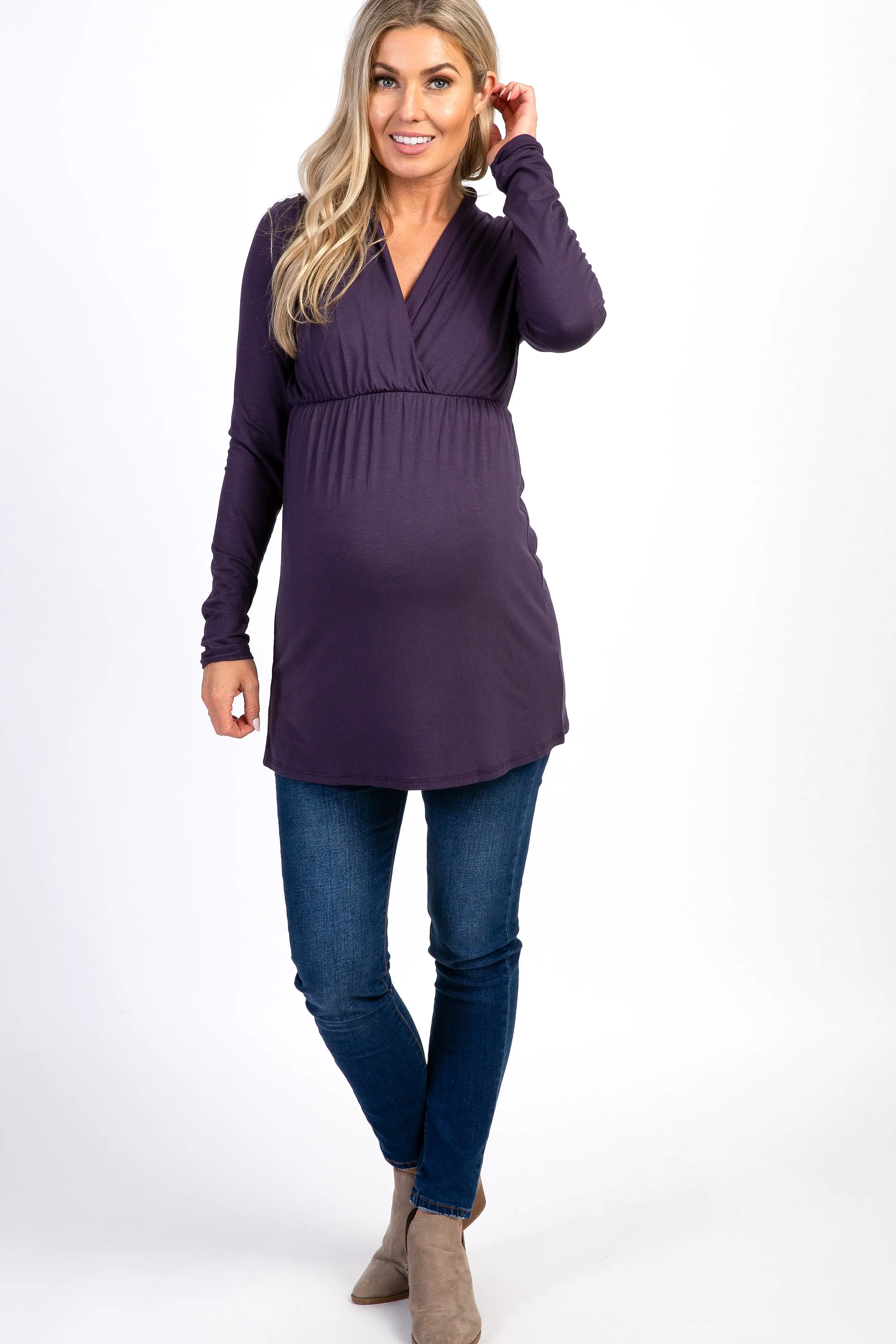 Purple Long Sleeve Maternity/Nursing Top