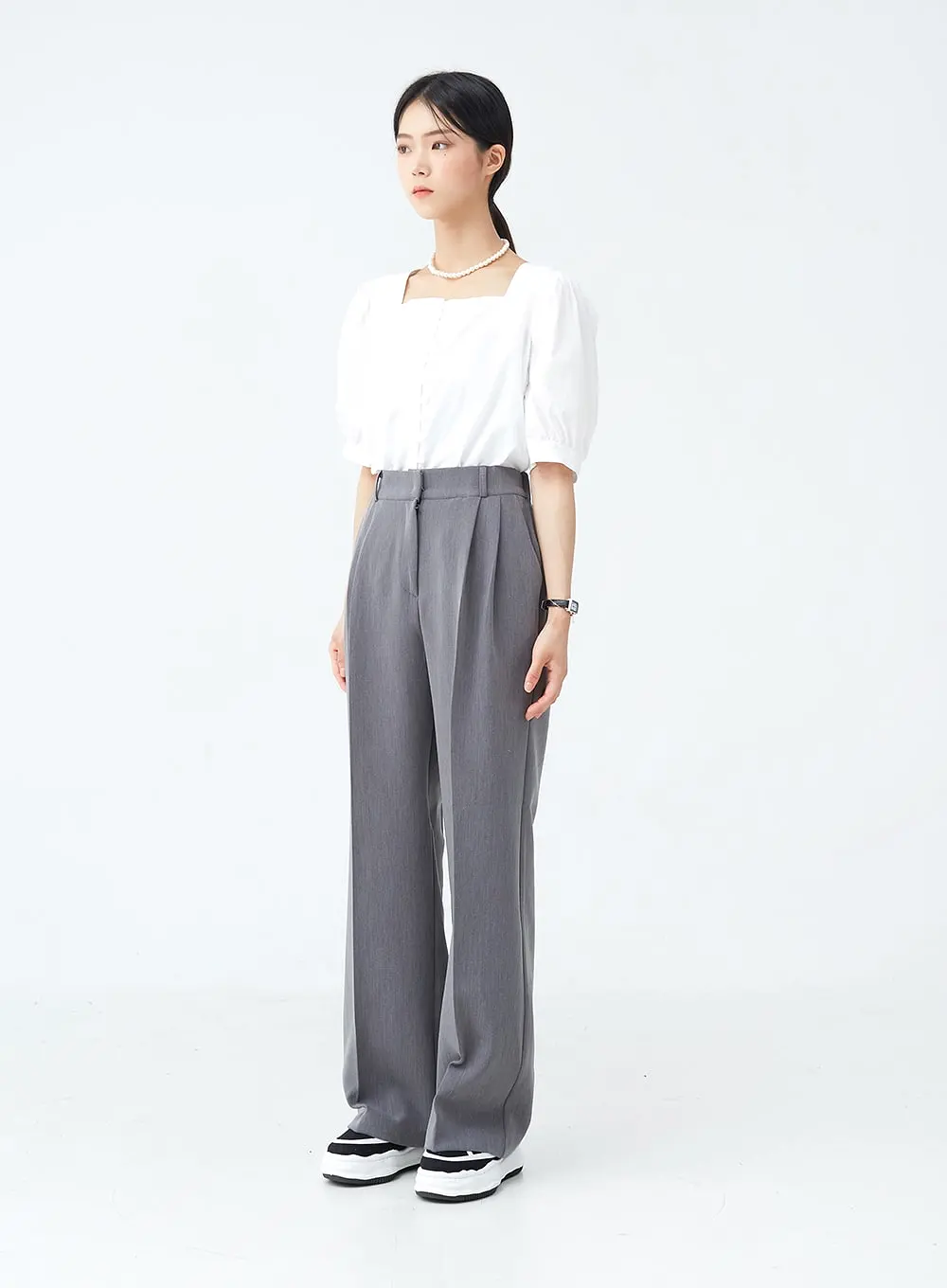 Rayon Pintuck Wide Leg Tailored Pants OU19