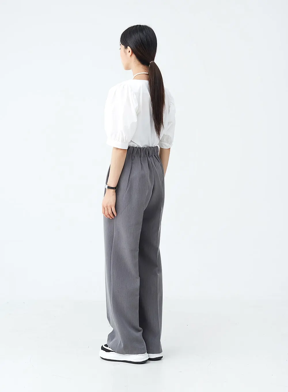 Rayon Pintuck Wide Leg Tailored Pants OU19