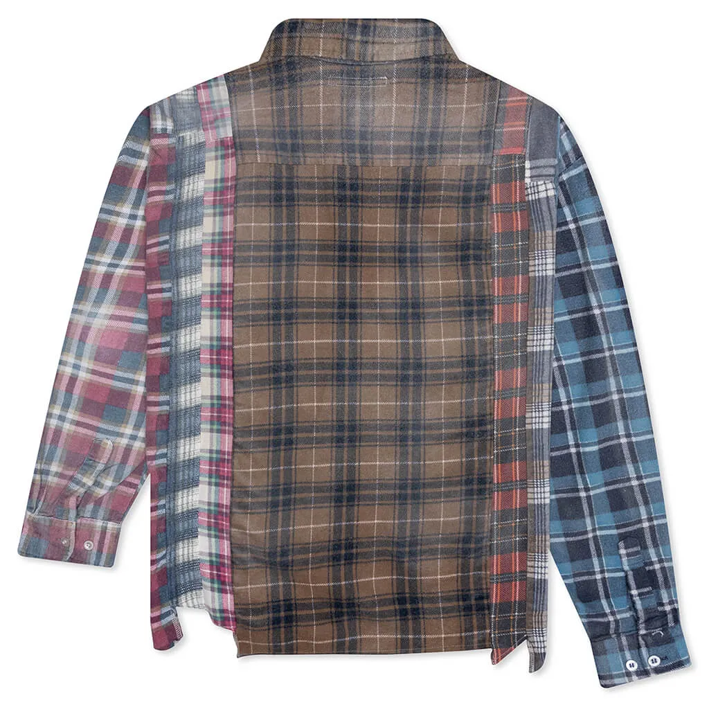 Rebuild by Flannel Shirt 7 Cuts Wide Shirt / Reflection - Brown/Blue