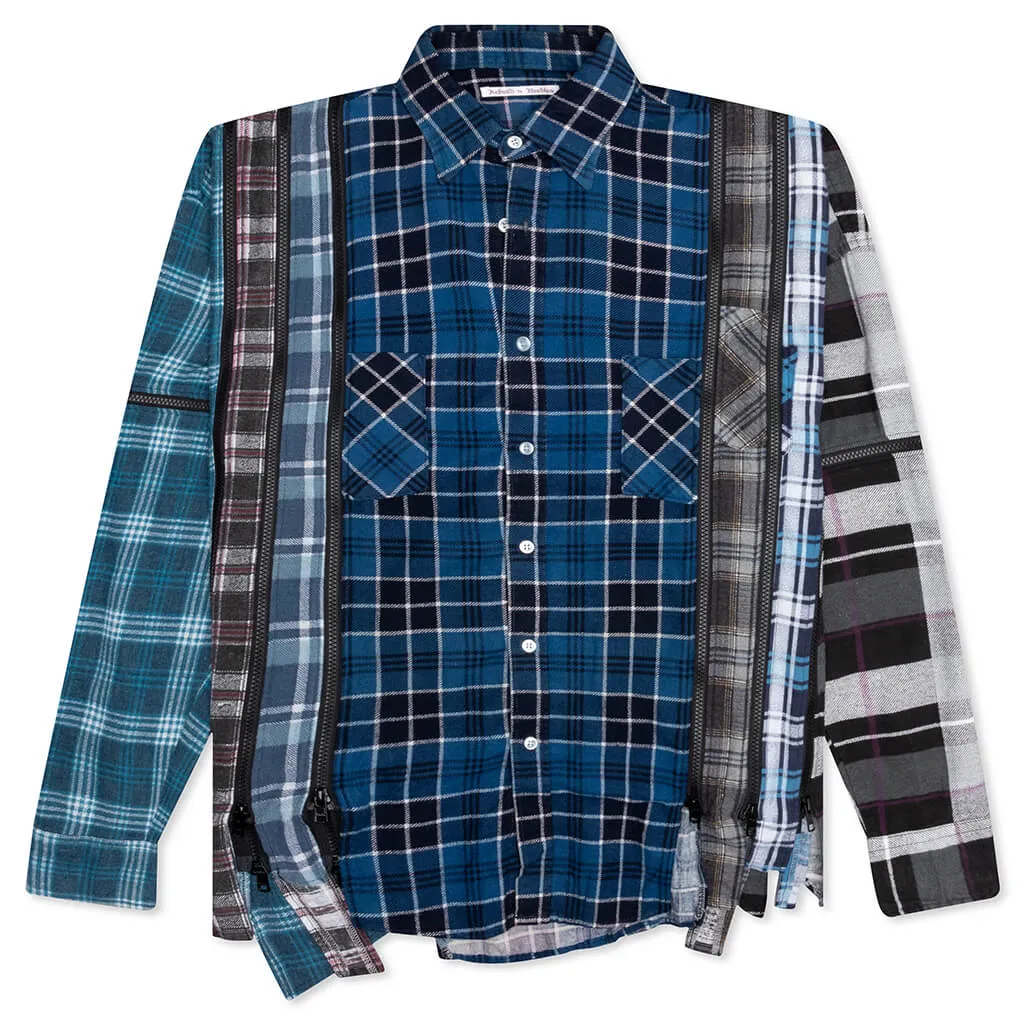 Rebuild by Flannel Shirt 7 Cuts Zipped Wide Shirt - Navy/Blue