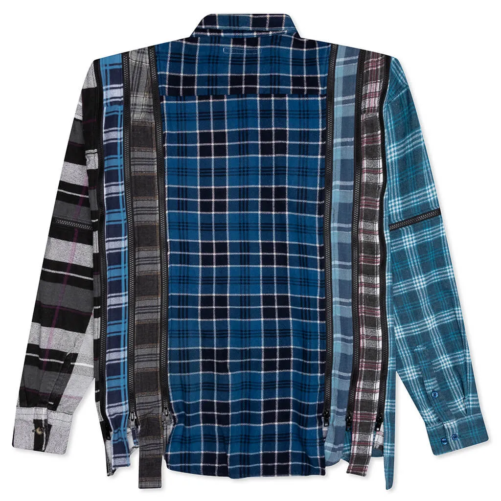 Rebuild by Flannel Shirt 7 Cuts Zipped Wide Shirt - Navy/Blue