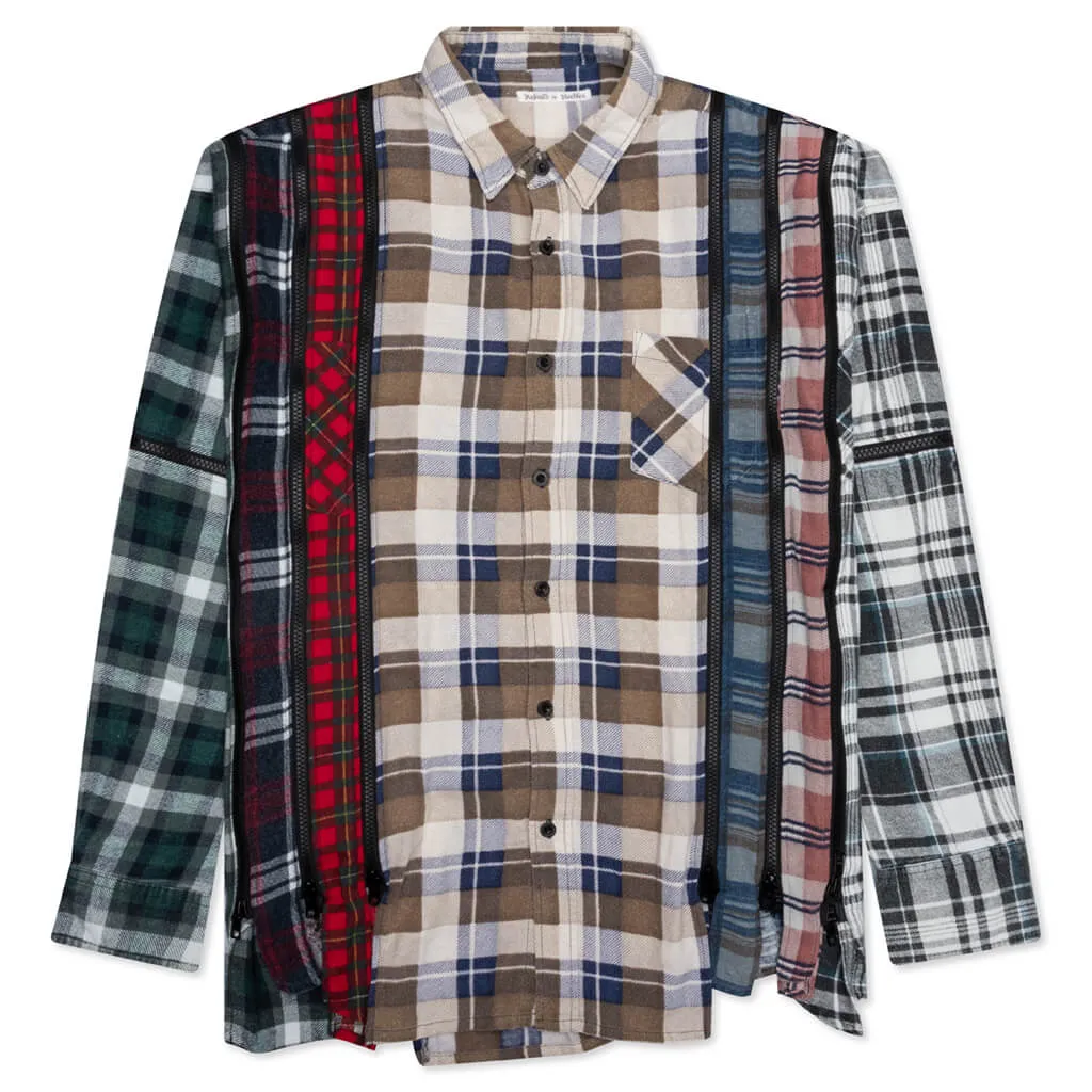 Rebuild by Flannel Shirt 7 Cuts Zipped Wide Shirt - Tan/Brown