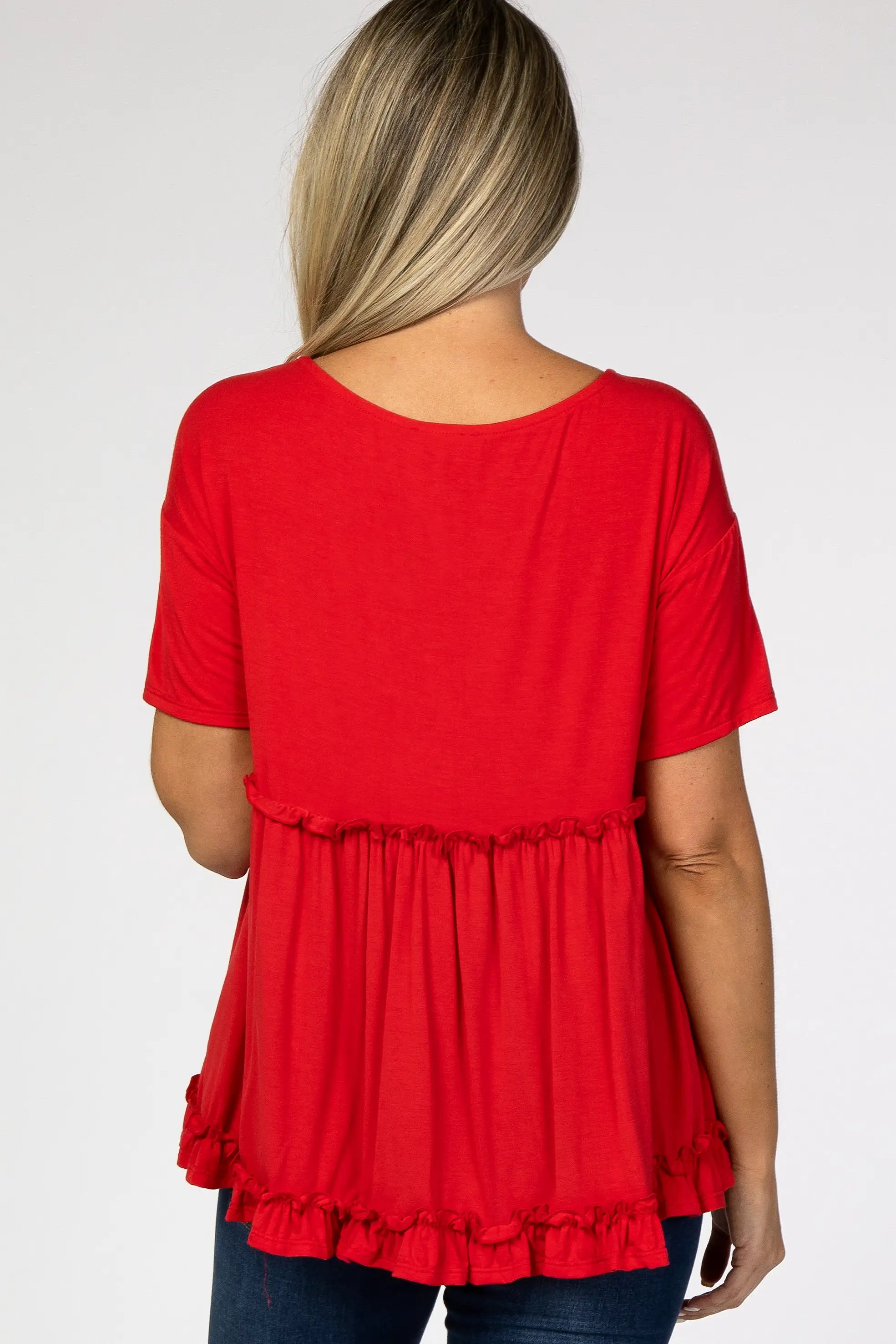 Red Lettuce Trim Maternity Top