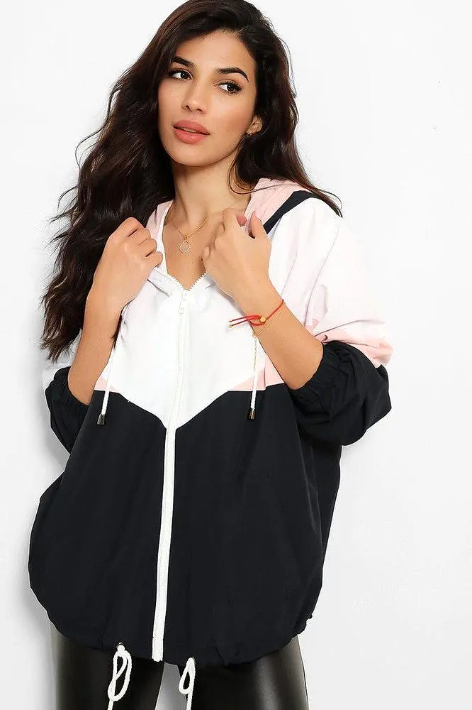 Retro Style Colour Block Zipped Windbreaker