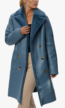 Reversible Blue Faux-Leather Fur Coat