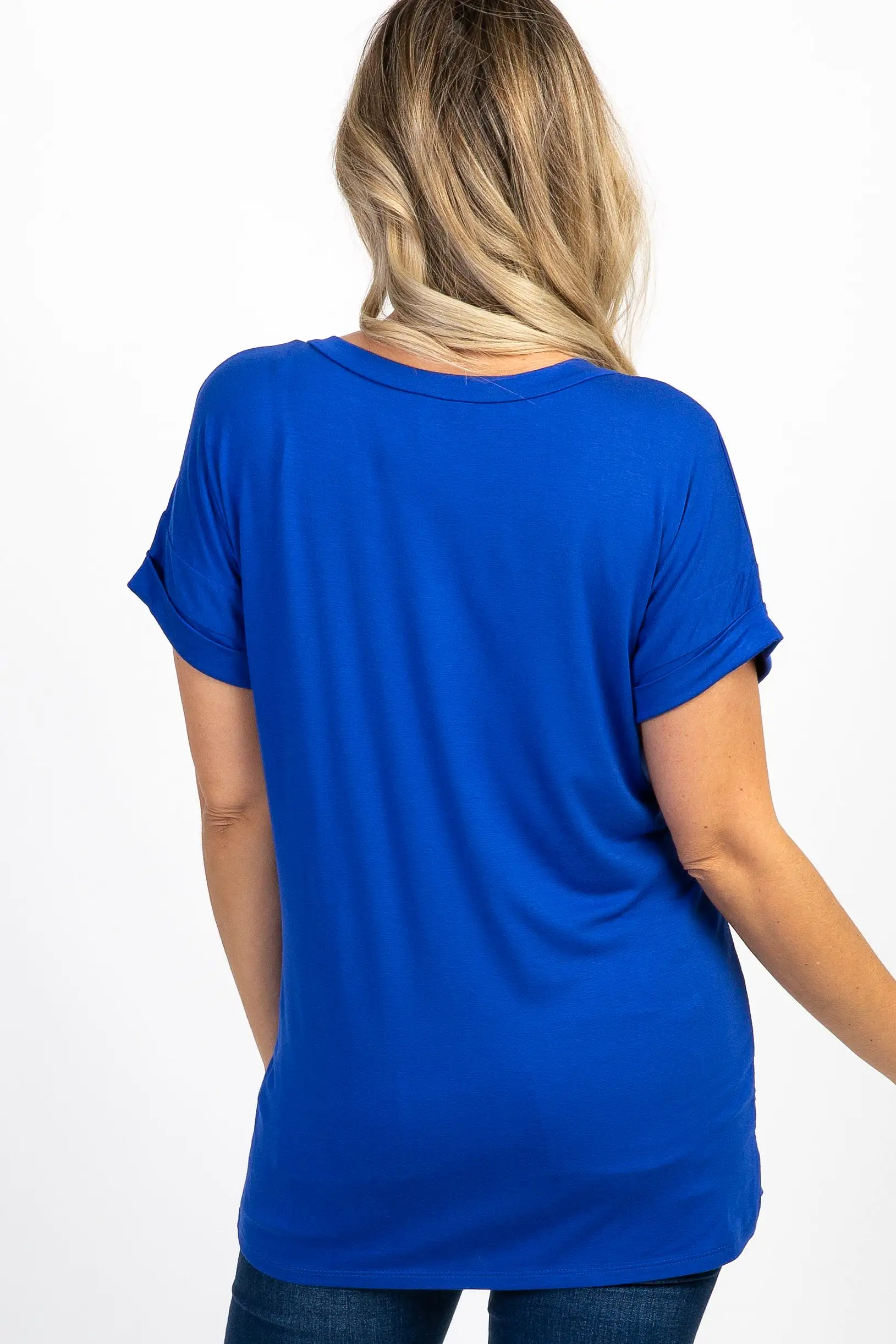 Royal Blue V-Neck Pocket Accent Maternity Top