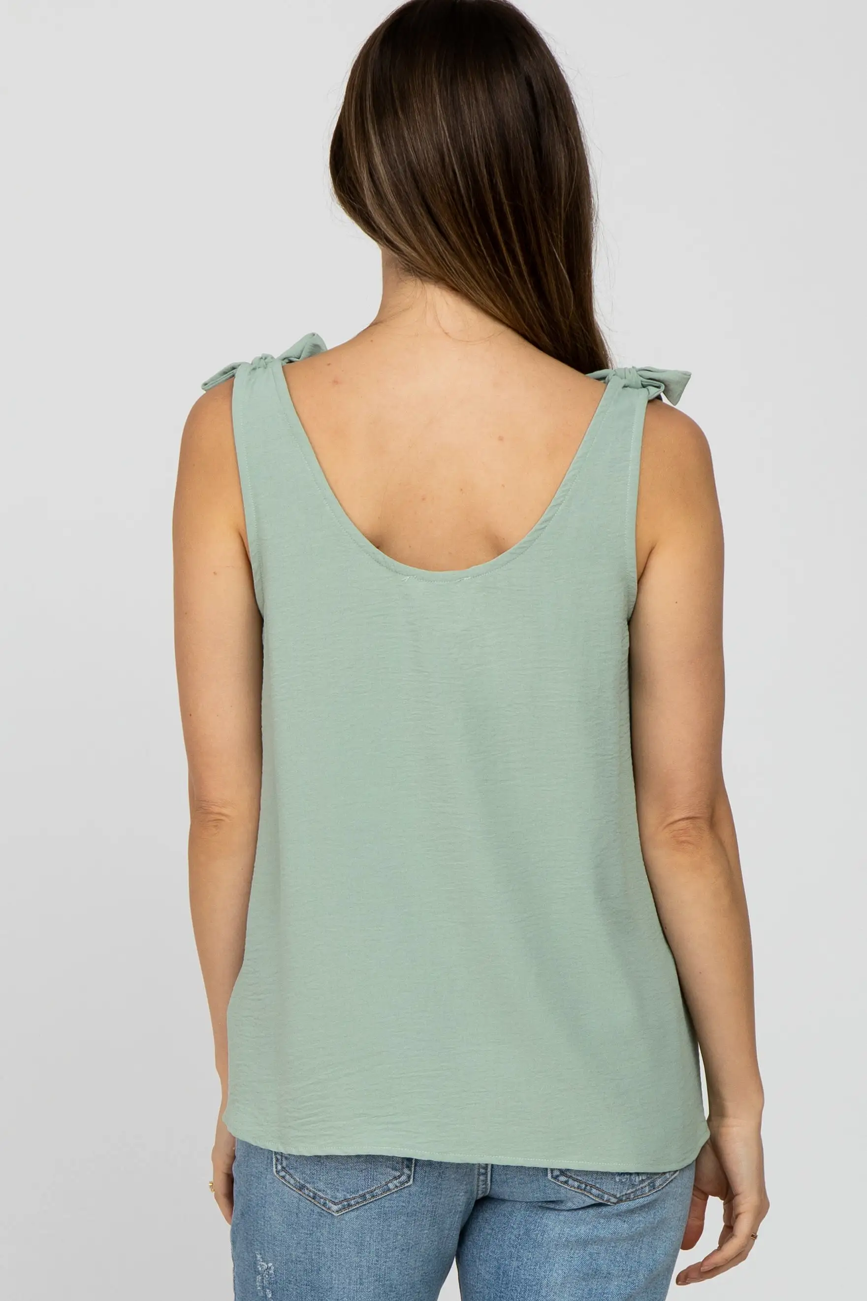 Sage Bow Shoulder Accent Sleeveless Maternity Top