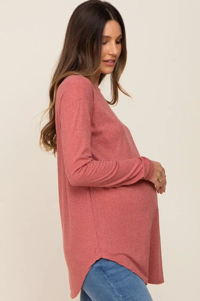 Salmon Long Sleeve Ribbed Maternity Top