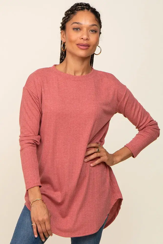 Salmon Long Sleeve Ribbed Maternity Top