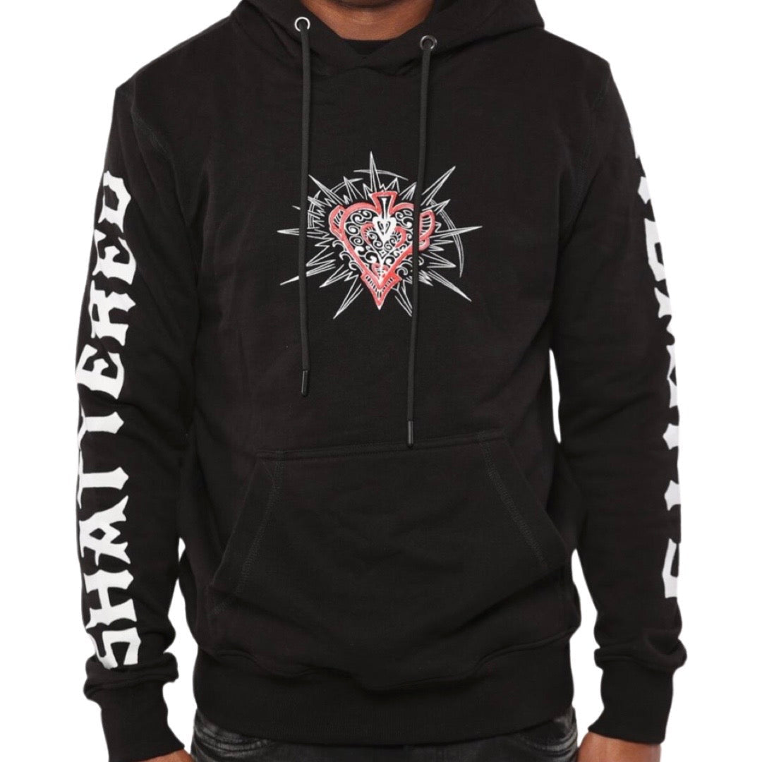 Shattered Hearts Ace Of Hearts Black Hoodie