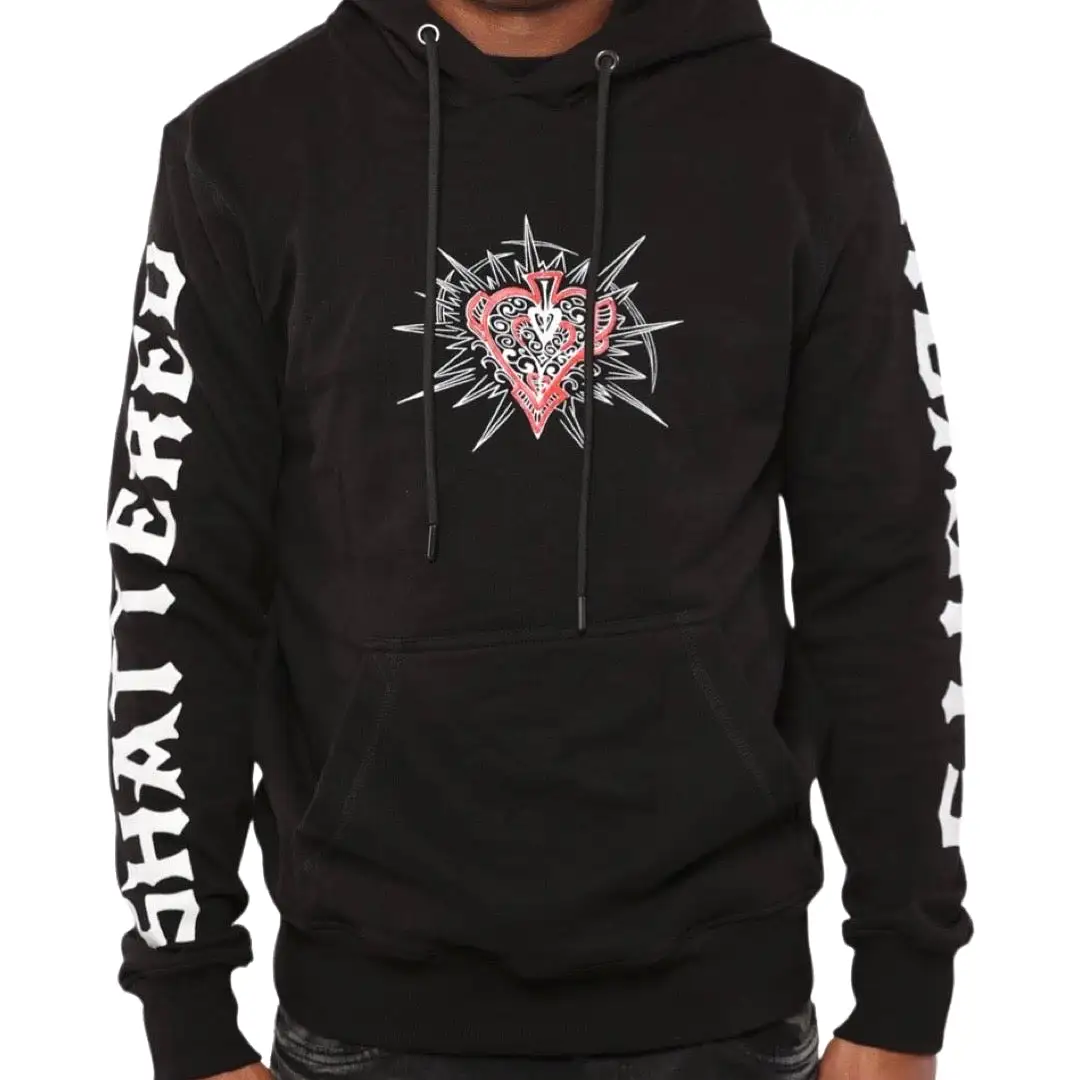 Shattered Hearts Ace Of Hearts Black Hoodie