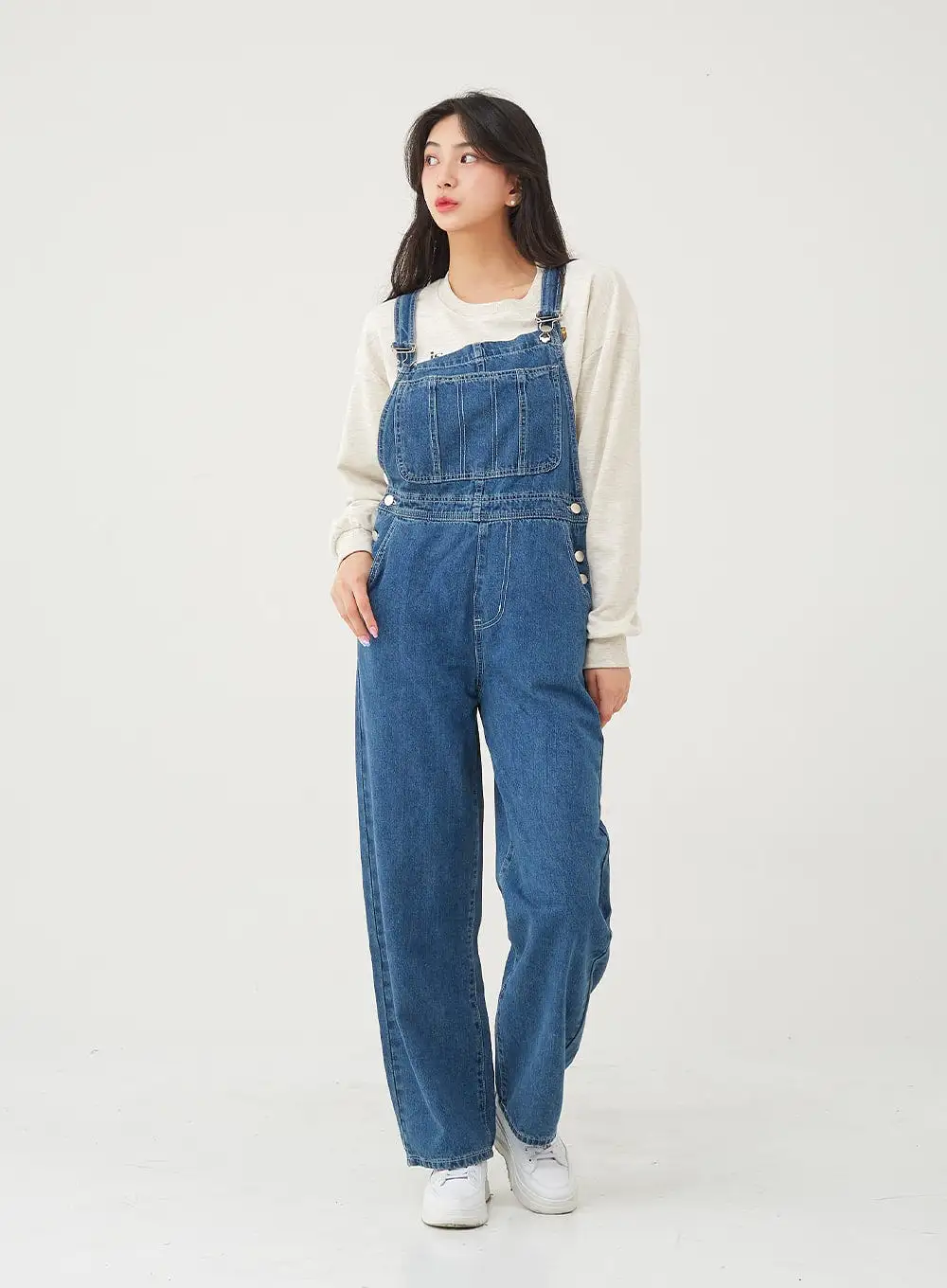 Side Button Denim Overall Pants BG24