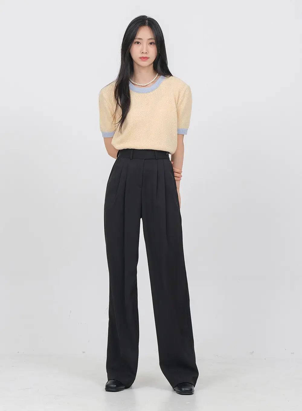 Side Double Button Wide Leg Tailored Pants OA08