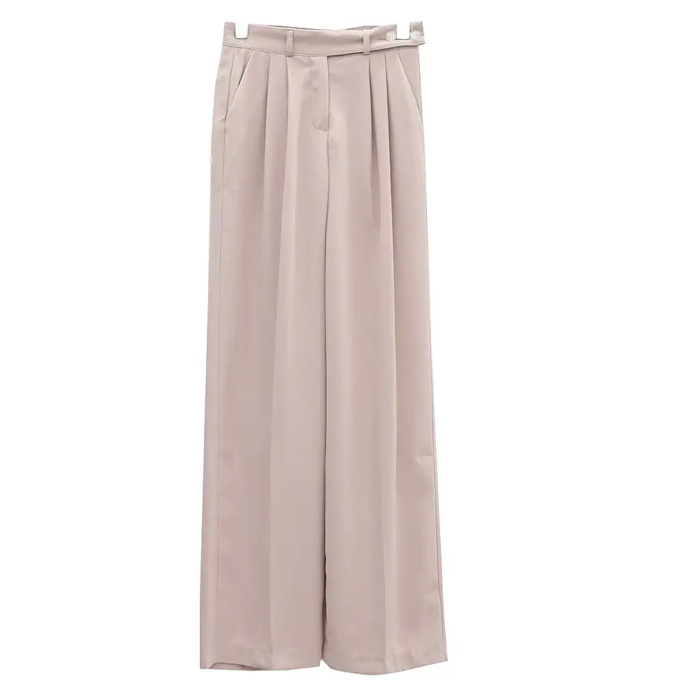 Side Double Button Wide Leg Tailored Pants OA08