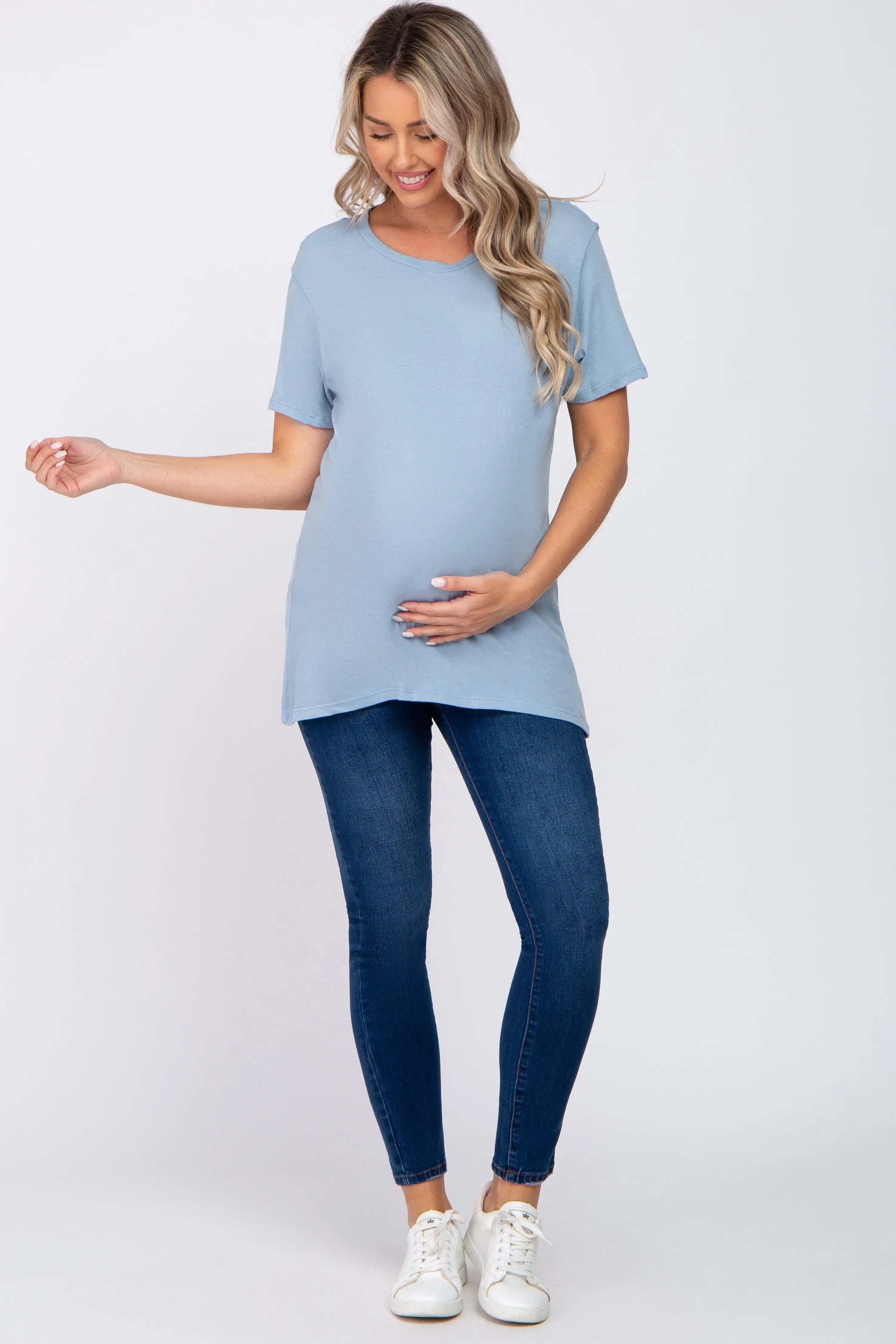 Slate Blue Oversized Short Sleeve Maternity Top