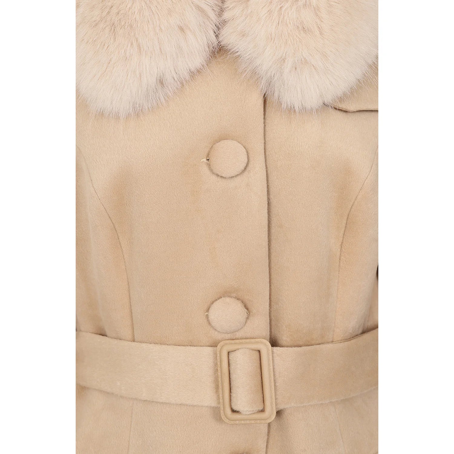 Soft Beige Caramel Vintage Winter Swing Coat With Detachable Collar