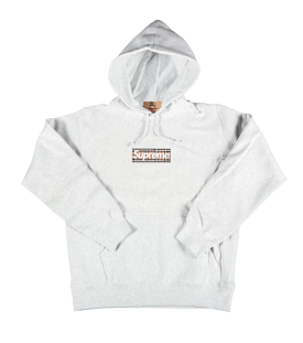 Supreme Burberry Box Logo Hooded Sweatshirt Heather Grey