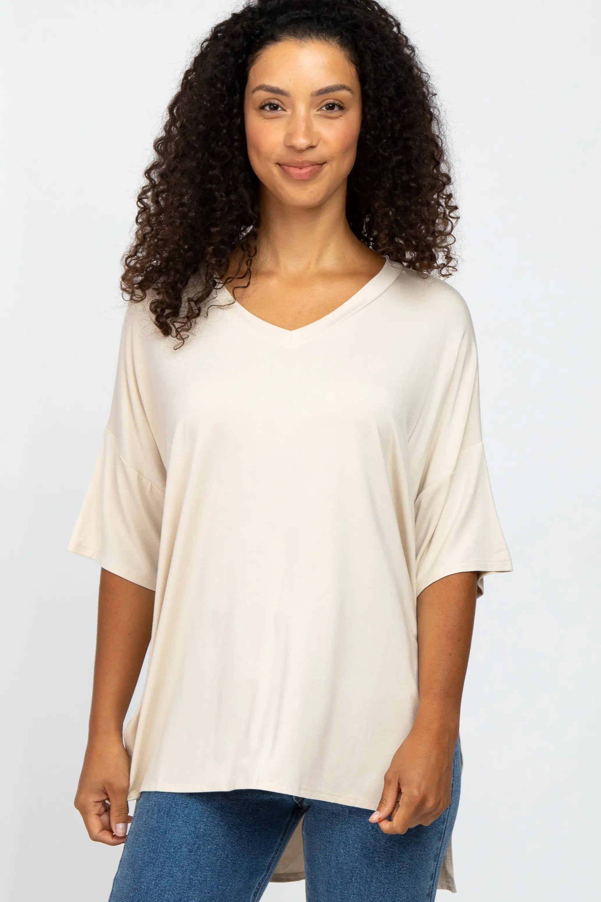 Taupe Hi-Low Dolman Sleeve Maternity Top