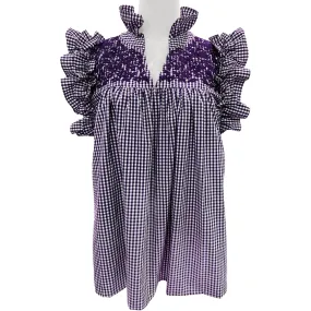 TCU/LSU Purple Gingham Hummingbird Blouse