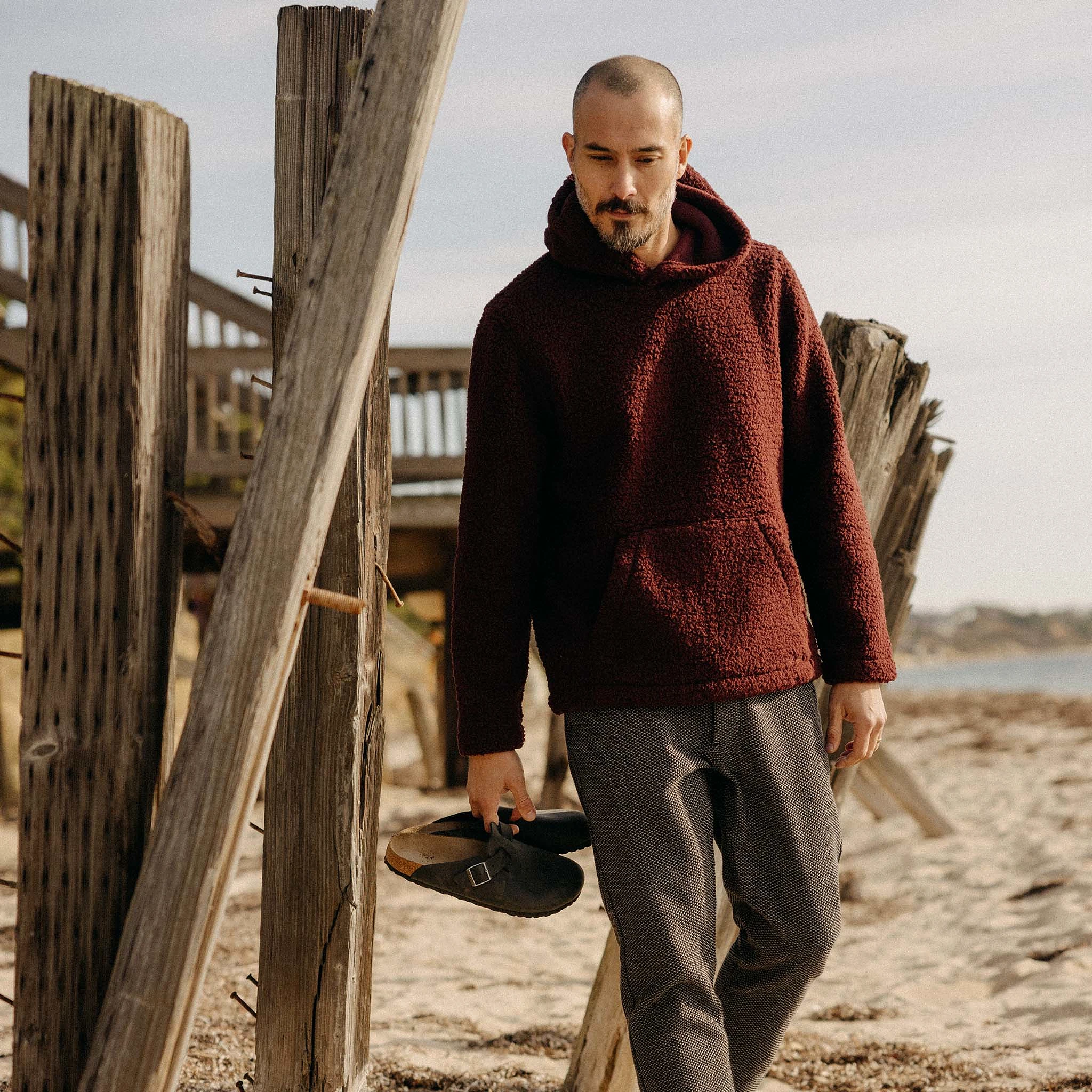 The Nomad Hoodie in Burgundy Sherpa