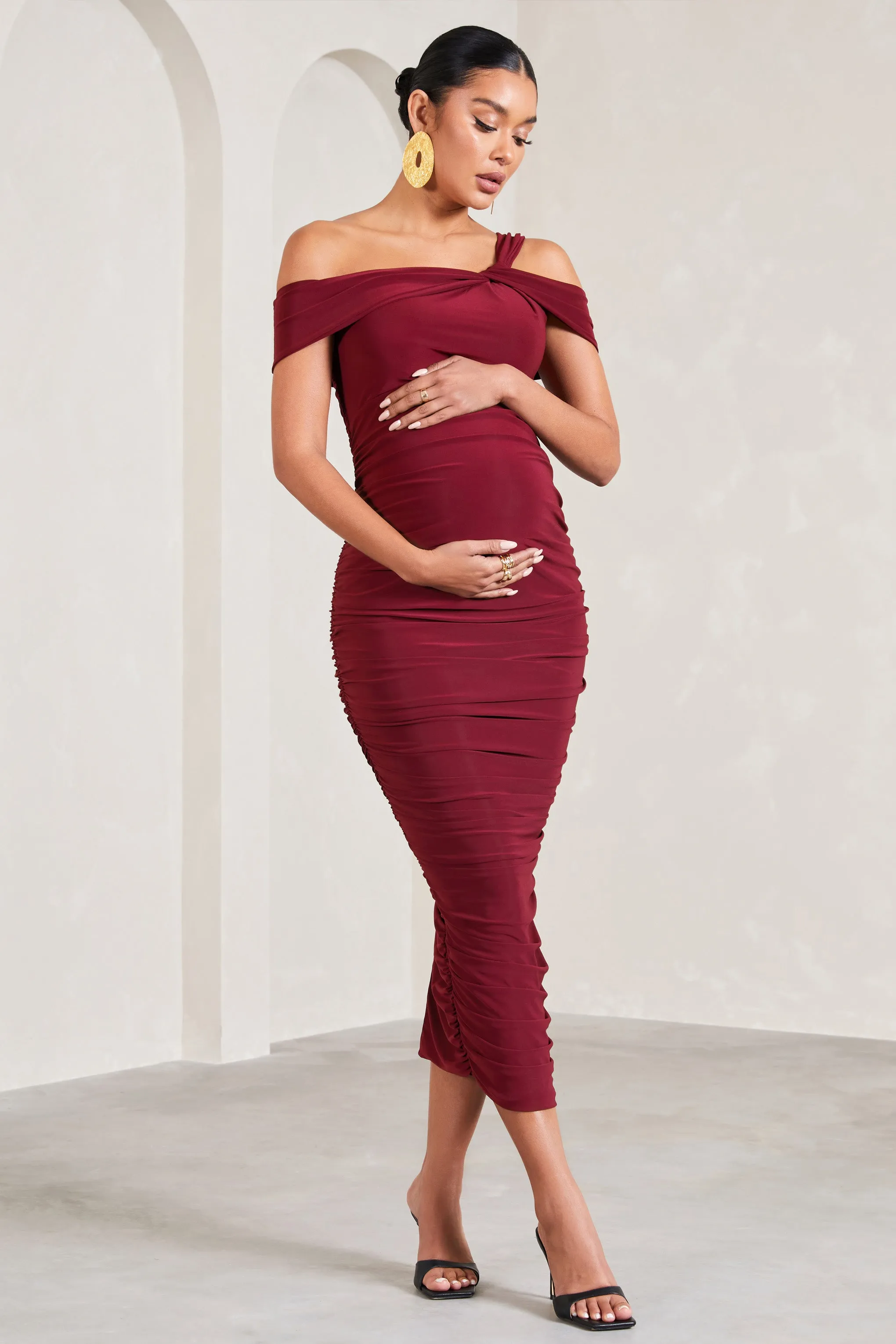 Theodora | Berry Strappy Asymmetric Maternity Midi Dress