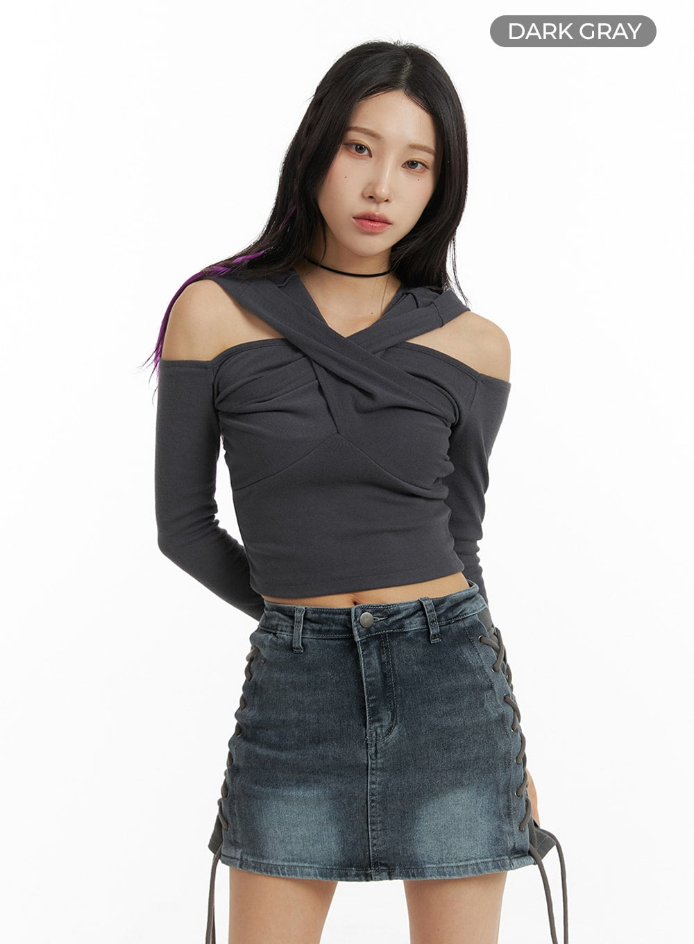 Twist Neck Hooded Crop Top IM405