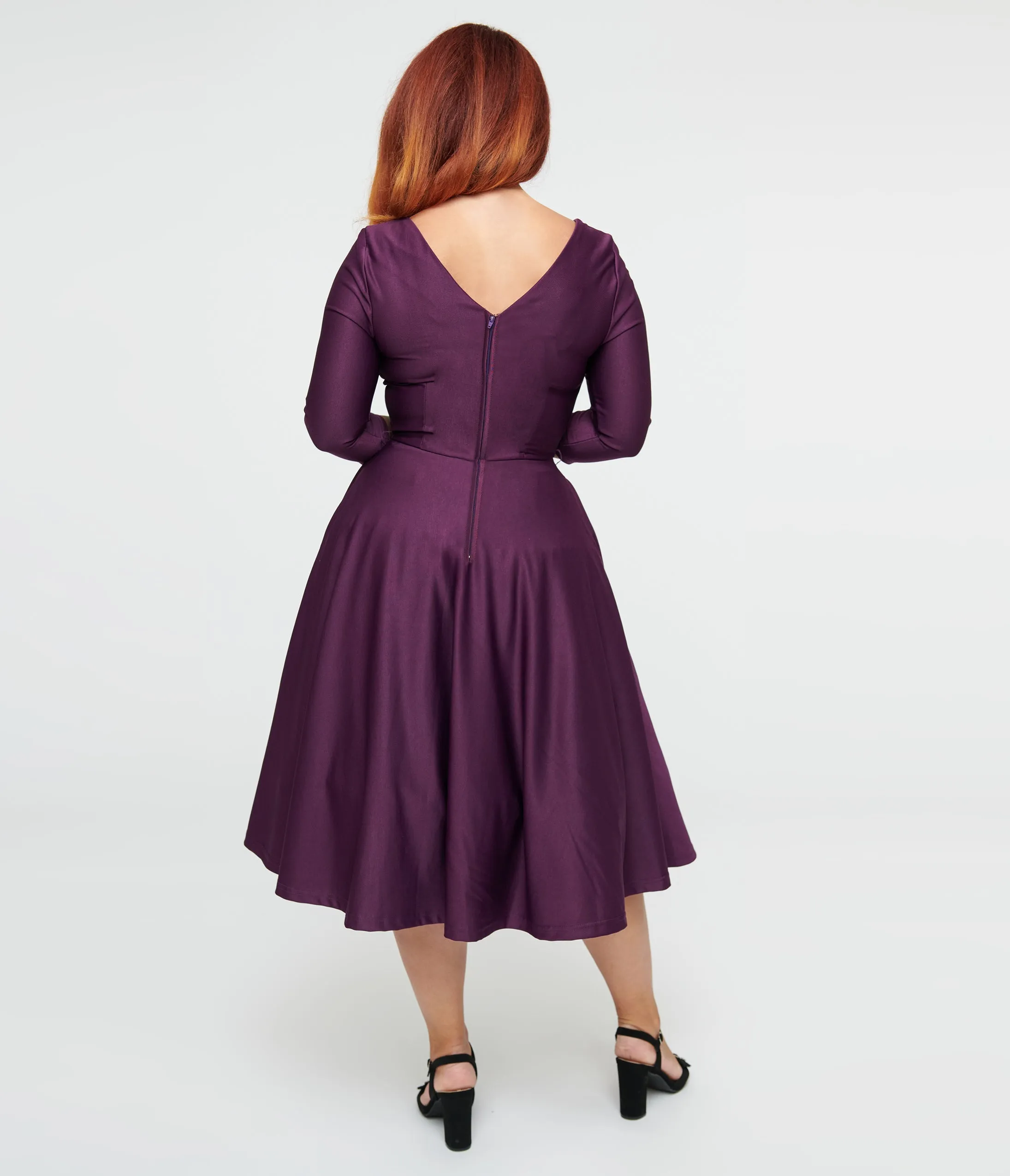 Unique Vintage 1950s Eggplant & Black Spiderweb Devon Swing Dress