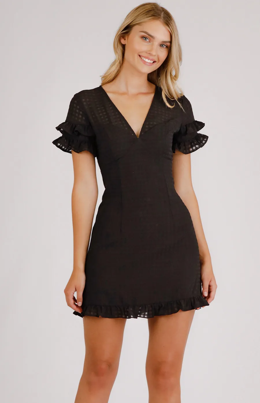 V-Neck Mini Dress With Ruffle Detail (SDR679A)