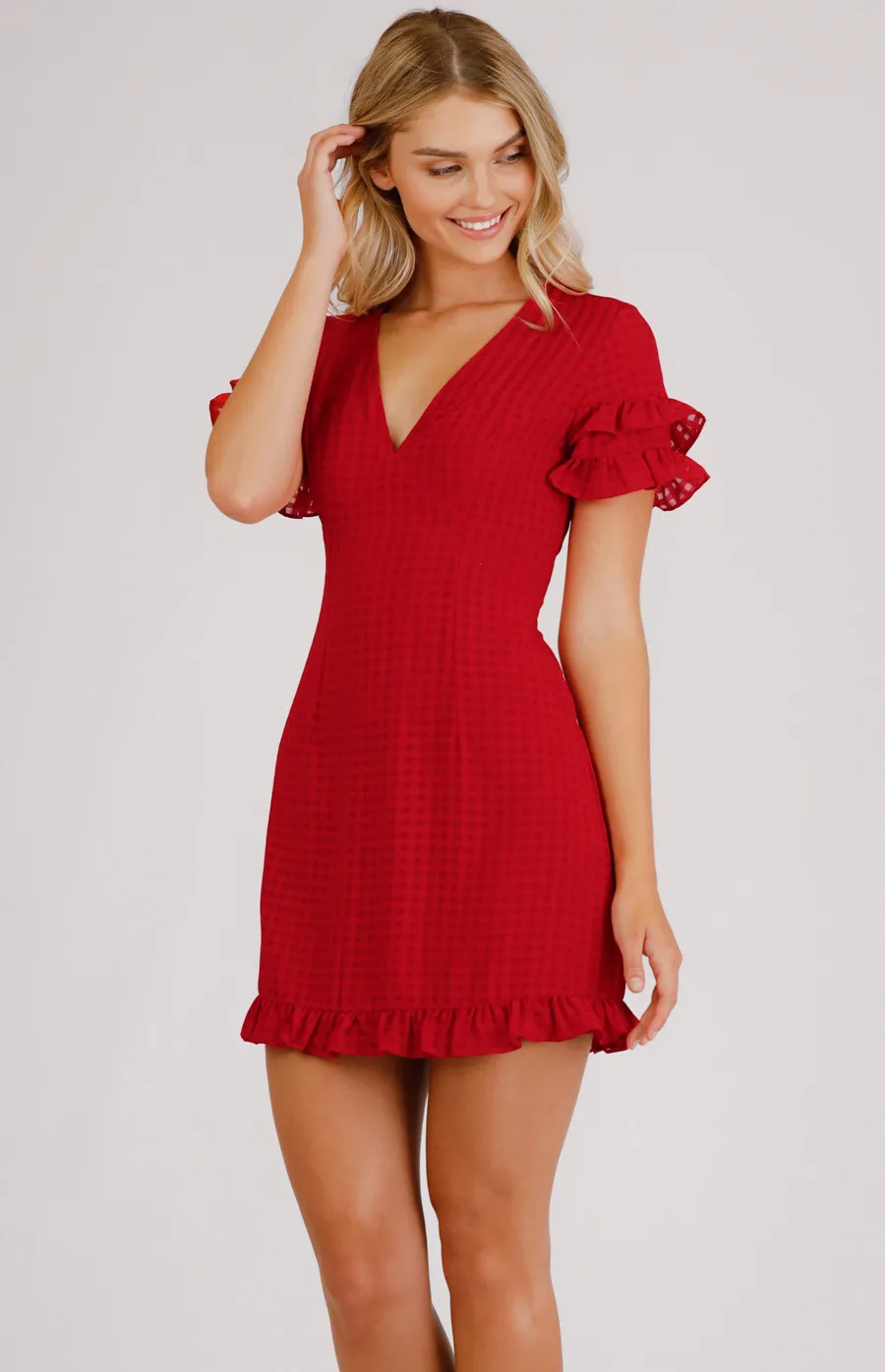 V-Neck Mini Dress With Ruffle Detail (SDR679A)