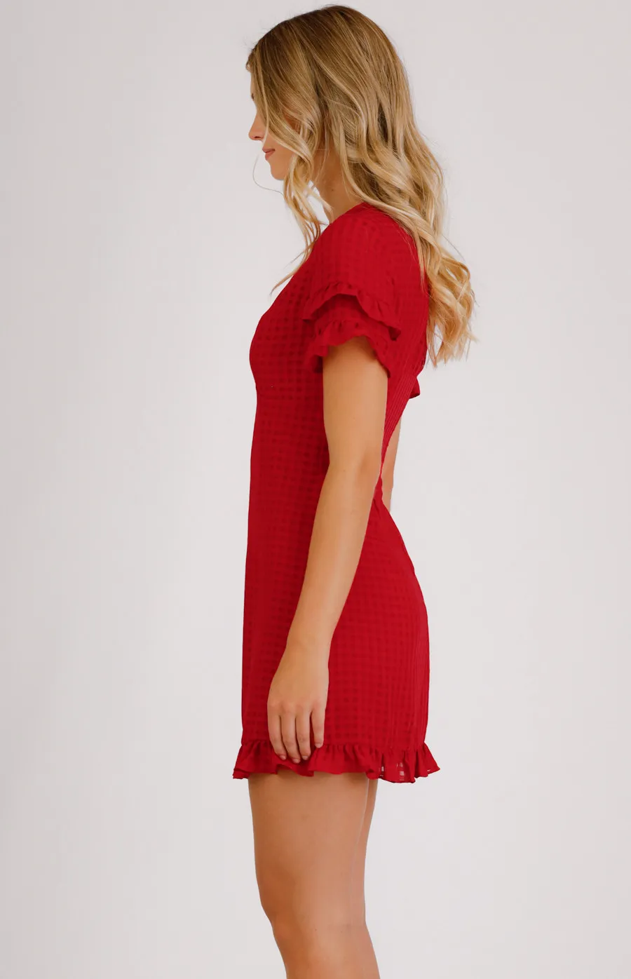 V-Neck Mini Dress With Ruffle Detail (SDR679A)