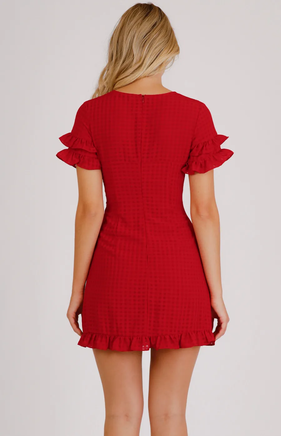 V-Neck Mini Dress With Ruffle Detail (SDR679A)