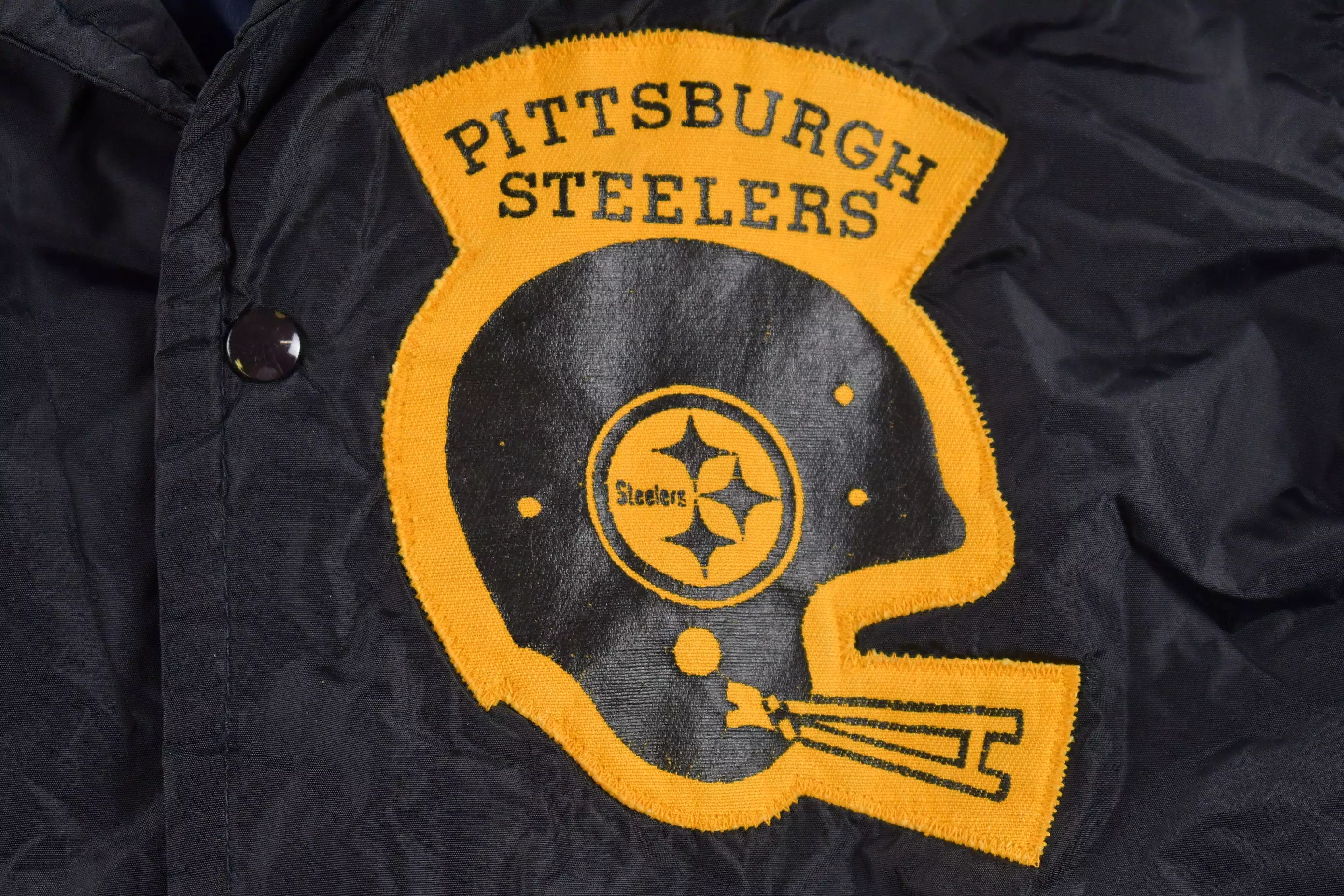 Vintage 1960s Pittsburgh Steelers NFL Button Up Jacket / Pro Knitwear / Patchwork / Coach Jacket / True Vintage Sportswear / Ste