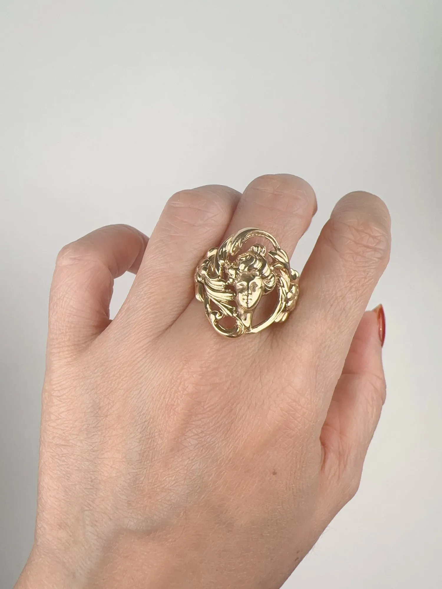 Vintage Jewelry Art Nouveau Floral Woman Ring 14K Gold 7g V1100