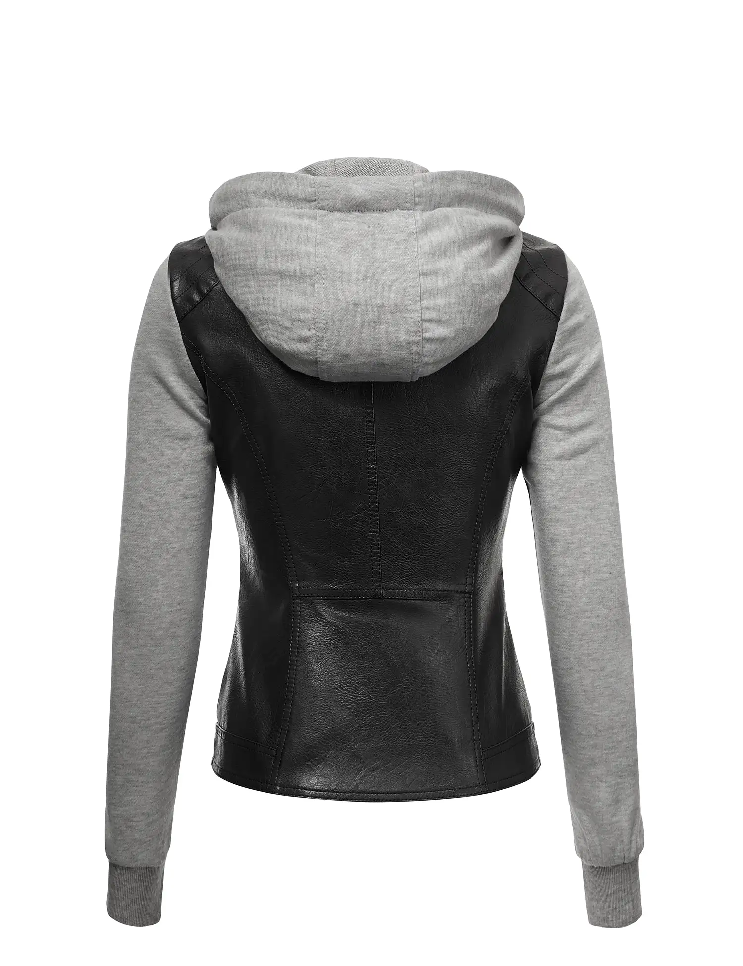 Womens Lock & Love Faux Leather Full Zip Hoodie Sweatshirt Jacket