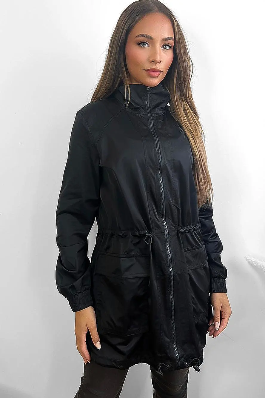 Zipped Down Drawstring Waist Windbreaker